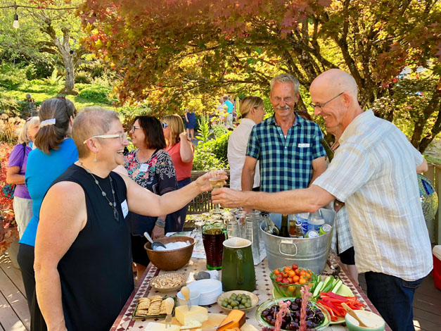 Our weekend concluded with an evening-in-the-garden gathering with local PHS members and colleagues, hosted by Bob Hyland and his partner, Andrew Beckman, (both at right) in their glorious plant-filled garden.