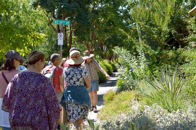 Our garden touring began at McMenamins Kennedy School, a hospitality enterprise known for its commitment to creating dazzling landscapes at several of their properties.