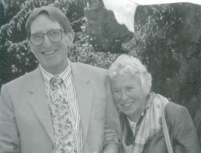 George and Olive Waters in June 1997 at a Friends Garden Party celebrating his retirement as editor of Pacific Horticulture. Photograph by William R Moore