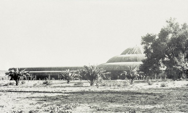 The low, sleek lines of the Huntington’s original wooden lath house…