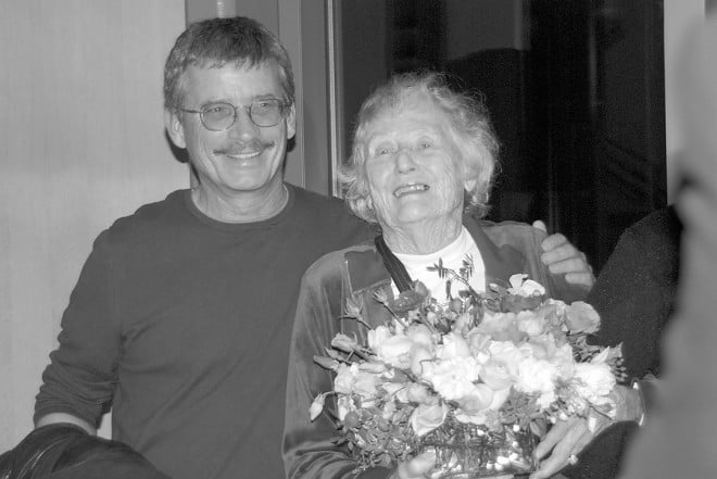 At the celebration of her election to the Wall of Fame, El Cerrito, California, 2008, Miriam Wilkins stands with fellow heritage rose enthusiast Gregg Lowery, proprietor of Vintage Gardens Antique & Extraordinary Roses. Photograph by Joyce Brahms - See more at: https://www.pacifichorticulture.org/articles/miriam-wilkins/#sthash.9OHtM9eD.dpuf