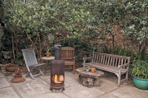 Lower patio south warmed by a small chiminea