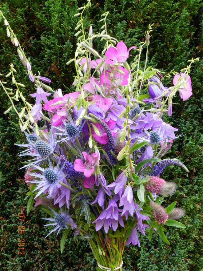 Color-themed bouquets, like this pink and blue July confection, are a favorite among Little Lake Garden customers. Photo: Winnie Pitrone