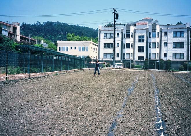 The UCB Bee Evaluation Garden in its first year (2003) before planting. Photo: courtesy of UCB Urban Bee Lab.