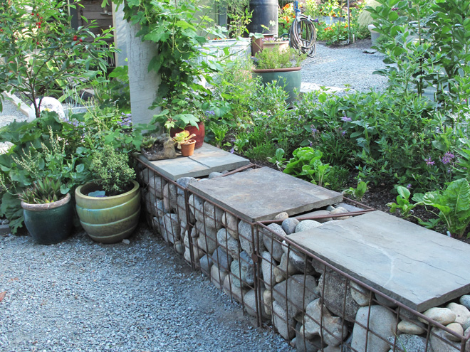 Gabion bench in the Edwards Forkner garden. Photo: Lorene Edwards Forkner