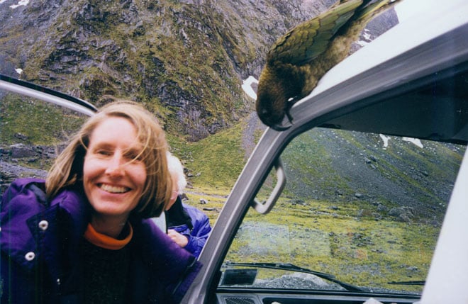 Intrepid world traveler and bird lover—this shot is from a trip to New Zealand in the late 90s. Photo: personal collection