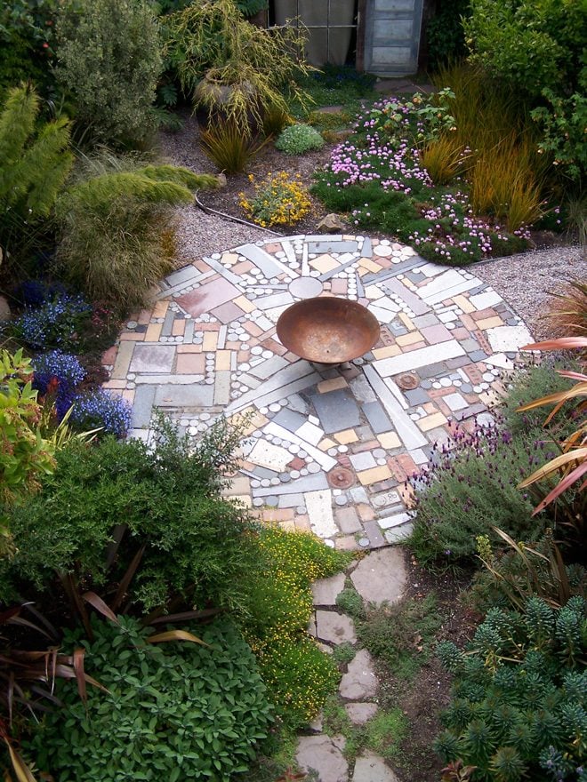 Meticulously executed, this garden patio is crafted from memorial waste. Photo: Organic Mechanics